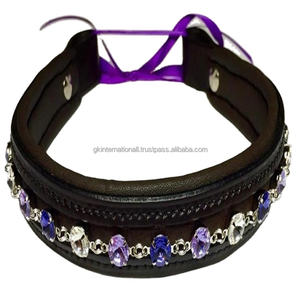 Banda de cuero de vaca grueso de alta calidad, banda de cuero negro con canal vacío acolchada para cejas de caballo, diseñada con cadena de cristal transparente púrpura y blanca - Product Image 1