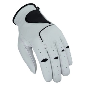 Gants de golf en cuir véritable blanc, respirants, unisexes, design demi-doigts, fermeture à enfiler - Product Image 3