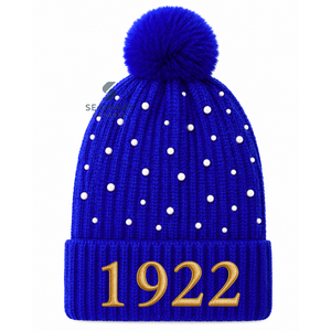 Gorro de Punto Acrílico para Mujer Sigma Gamma Rho, Bordado con Perlas y Adorno de Pompón, Puño Acanalado, Gorro Casual de Invierno - Product Image 1