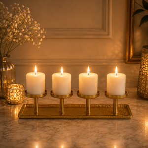 Premium Brass 4-Candle <b>Holder</b> Rectangle Gold Candle Stand for Home Decor - Product Image 1