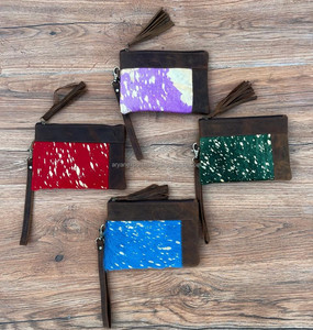 Pochette exclusive en cuir de vachette pur petit portefeuille cheveux sur métallisé en cuir véritable pochette intelligente femmes beau sac à main de créateur - Product Image 2