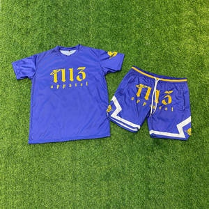 2026 Wholesale New Design Sublimation Custom Logo Short <b>Set</b> For <b>Men</b> Custom <b>2</b> <b>Piece</b> Tracksuit Short <b>Set</b> With Solid Pattern - Product Image 3
