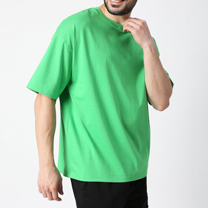 เสื้อยืดคอกลมแขนสั้นสีเขียวล้วนทรงโอเวอร์ไซส์สำหรับผู้ชาย ผ้าฝ้ายเจอร์ซีย์ ระบายอากาศได้ดี สวมใส่สบาย - Product Image 4
