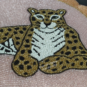 Handmade Leopard Beaded Round <b>Placemat</b> with Scalloped Edge Luxury Dining <b>Table</b> Mat Wholesale OEM Manufacturer - Product Image 3