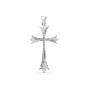 Pendentif Croix en Or Blanc 10K avec Diamant de Laboratoire Certifié IGI 0.16 CTW Taille Brillant Plaqué Rhodium Religieux Élégant et Raffiné - Product Image 1