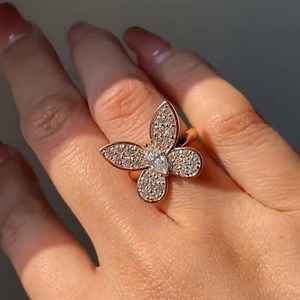 แหวนเพชรทรงมาร์คีส์และทรงกลม 1.01 กะรัต ผลิตในห้องปฏิบัติการ ดีไซน์รูปผีเสื้อ สำหรับผู้หญิง ทองคำแท้ 14K รูปทรงแปลกตา ของขวัญสำหรับคนรักในโอกาสพิเศษ - Product Image 5