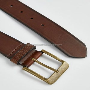 Cinturón informal personalizado de cuero genuino de una pieza para hombres y mujeres, cinturón de vestir con hebilla de metal antiguo de latón duradero unisex - Product Image 2