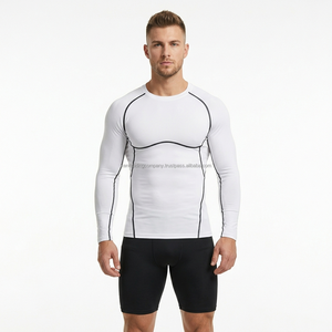 Fabricant de maillots de compression à manches longues pour MMA, BJJ et gym, avec logo de marque personnalisé, coutures plates contrastées, marque privée. - Product Image 1