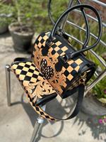 Sac bandoulière de voyage de luxe en cuir véritable Western Speedy, motif damier, embossage cœur, noir et marron, fermeture éclair