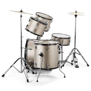 Set Batteria Completo per Adulti da 5 Pezzi con Pelli Mesh Argentati, Inclusi Grancassa, Rullante, Timpano da Terra, Piatto Ride da 16 pollici, Piatto Hi-Hat da 14 pollici - Product Image 3