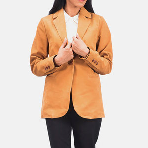 Chaqueta Blazer de Cuero Genuino para Mujer, Corte Entallado, Piel de Oveja Premium, Ropa Exterior Formal, Casual y de Negocios, Abrigo de Cuero a la Moda - Product Image 1