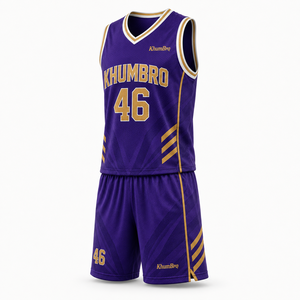 KhumBro Basketball Jersey Set Purple Gold Sublimated 46 Unisex Adult Breathable Mesh V-Neck Sleeveless <b>Athletic</b> Wear - Product Image 6