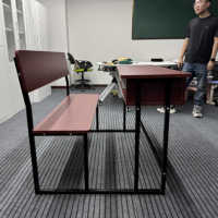 Meubles de classe pour lycée, bureau double pour étudiants, table double en bois, tables et chaises fixes, taille personnalisable, ensemble bureau et chaise