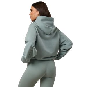 Sweat à capuche oversize vert sauge pour femme, pull en polaire à manches longues, style streetwear décontracté, coupe ample, toucher doux, confort quotidien - Product Image 2