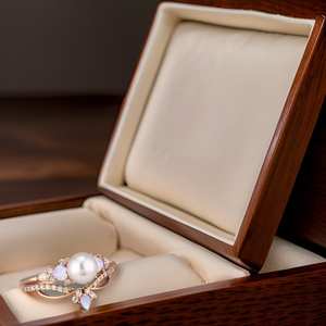 Anillo de Compromiso de Plata de Ley 925 con Baño de Oro Rosa de 14K, Certificado IGI, con Perla Vintage y Ópalo, Joyería para Mujer, para Fiestas - Product Image 3