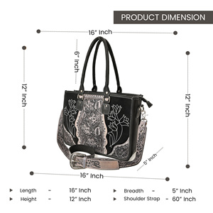 Handcrafted Western Tooled Leather Tote Bag for Women Floral Embossed Cowhide <b>Shoulder</b> Handbag with Detachable <b>Strap</b> - Product Image 3
