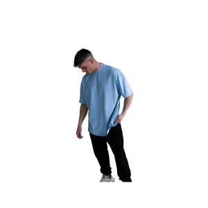 T-shirt décontracté pour homme en coton bleu clair surdimensionné de qualité supérieure 300 GSM, col rond, manches courtes - Product Image 2