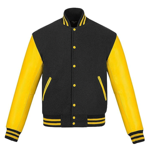 Veste de sport pour homme en laine noire et manches en cuir véritable blanc, style varsity, baseball, bomber. - Product Image 4