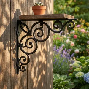 Supports muraux en fonte antique Rajvasant |   Support d'étagère d'angle décoratif victorien, robuste, en métal noir rustique, imperméable - Product Image 2