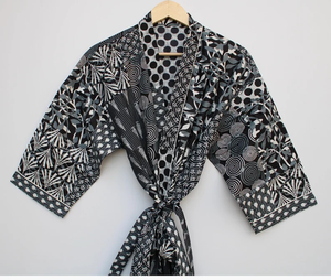 Bata Kimono con Estampado de Dibujos Animados para Mujer, 100% Algodón, Camisón de Verano Hecho a Mano, ODM, Cuello en V, Cintura Elástica, Largo Completo/Hasta la Rodilla, Suave y Transpirable - Product Image 6