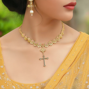 14K Gold Plated Christian Cross Pearl Choker Necklace for Women - Product Image 3
