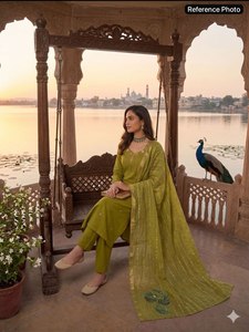 Attractive <b>Green</b> color Design Salwar Kameez Suit with Heavy Real <b>Silk</b> With Embroidery Work Indian and Pakistani Clothing - Product Image 2