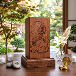 Wooden Urn <b>Memorial</b> <b>Keepsake</b> <b>Box</b> Engraved Cremation Ashes Container Moon Tree Pattern Home Remembrance - Product Image 4