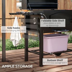 Black Charcoal <b>BBQ</b> <b>Grill</b> Adjustable Height Folding Shelves Thermometer Wheels Porcelain Steel Rotisserie for Smoked Barbeque - Product Image 6