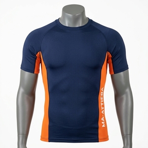 Camiseta de Compresión de Manga Larga para Hombre, Azul Marino con Panel Naranja, Ropa Deportiva para Gimnasio, Fitness, Running, Ropa Deportiva de Alto Rendimiento, Capa Base Atlética - Product Image 3