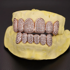 Grillz de Oro Rosa con Incrustaciones de Circonita Cúbica, Estilo Hip Hop, Lujo y Brillo, Joyería Bucal para Raperos, Regalo Unisex - Product Image 2