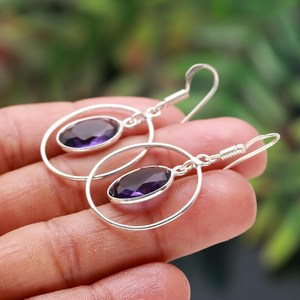 Boucles d'oreilles en améthyste, argent sterling 925, pierre précieuse naturelle, bijoux faits à la main pour femmes, vente en gros - Product Image 6