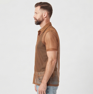Chemise transparente à manches courtes pour homme, col rabattu, 100 % polyester, boutonnée, idéale pour les soirées en boîte de nuit - Product Image 2