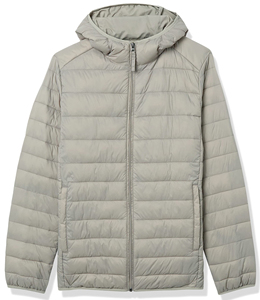 Custom Lightweight Grey Premium Quality 100% Genuine <b>Leather</b> Streetwear <b>Winter</b> Hooded Puffer <b>Jacket</b> Full Zip Insulated Coat - Product Image 1