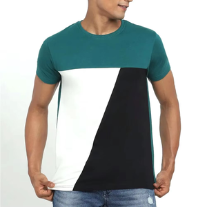 Premium Quality <b>Men's</b> Color Blocked Short Sleeve T-Shirt Mono Print V-neck Casual Wear Regular Fit Woven Cotton Breathable - Product Image 4