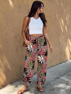 Pantalon palazzo ample imprimé taille mi-haute pour femme, coupe large, idéal pour l'été - Product Image 6