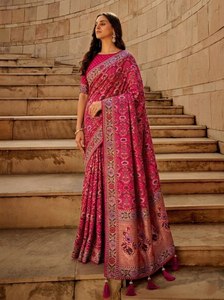 Women's Designer Banarasi Silk <b>Saree</b> | Premium Floral Woven Party Wear Wedding <b>Saree</b> with Tassel Pallu | Indian <b>Saree</b> Wholesale - Product Image 3