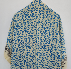 Hand Block Print Cotton <b>Sarong</b> Wrap Beige Floral Beach Pareo Indian Handmade Cover Up Boho Summer Scarf Lightweight Vacation - Product Image 3