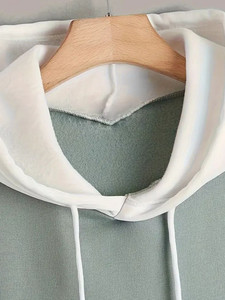 Unisex <b>Green</b> White Hooded Sweatshirt Regular Fit Casual Cotton Knitted Oversized Pocket Autumn Wear - Product Image 4