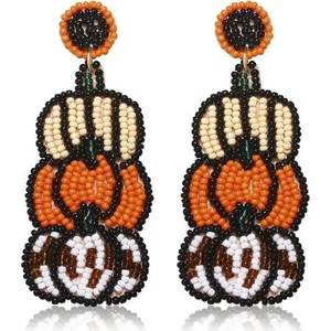 Boucles d'oreilles en forme de citrouille perlées, style bohème pour femmes, bijoux de fête, orange, blanc, noir, résine acrylique - Product Image 1