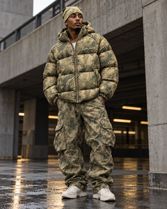 Veste matelassée camouflage Thorfinn Industry pour homme, à capuche, coupe-vent, hiver, décontractée, épaisse, rembourrage en polyester, fermeture éclair sur le devant, broderie - Product Image 5