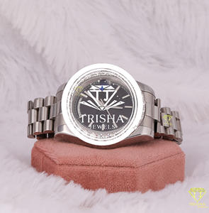 Montre-bracelet de luxe dorée avec cadran noir, lunette en cristal de diamant, mouvement à quartz, bijou de mode, fournisseur en gros - Product Image 1