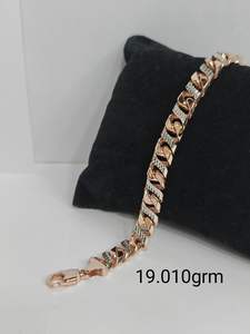 22K <b>Solid</b> <b>Gold</b> Two Tone Cuban Bracelet for Men Luxury Diamond Cut Link Chain Kada Designer Male Wristband Jewelry 19.01g - Product Image 2