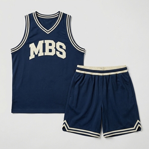 MBS ชุดเสื้อบาสเก็ตบอลผ้าตาข่ายสีน้ำเงินเข้มกางเกงขาสั้น unisex สำหรับผู้ใหญ่ระบายอากาศชุดกีฬาทุกฤดูกาลเครื่องแบบฟุตบอล SE - Product Image 1