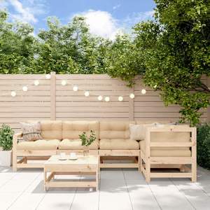 Ensemble de salon de jardin en bois de pin massif beige avec grands accoudoirs réglables - Product Image 1