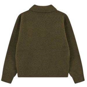 Pull polo à manches longues en tricot pour homme, couleur kaki, col boutonné texturé, pull décontracté d'hiver, mélange de coton, OEM - Product Image 2