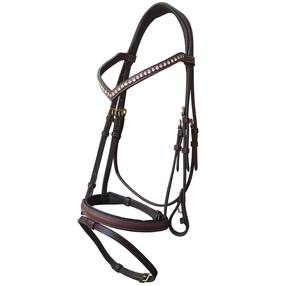 FAB International - Juego de Brida de Cuero Inglés de Lujo para Caballo, Modelo BR-04-01, con Diadema en Forma de V con Cristales, Narquileras Acolchadas, Cómodo y Duradero - Product Image 4