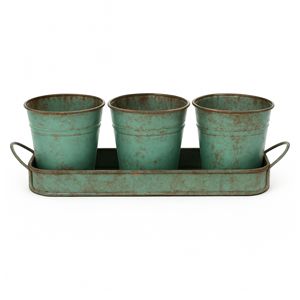 Nouveauté : Ensemble de pots de fleurs classiques en métal thermolaqué avec plateau pour décoration de jardin intérieur/extérieur, taille personnalisable - Product Image 3