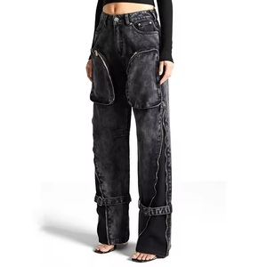 OARH INT INDUSTRY Pantalones Cargo de Mezclilla Transpirables y Ecológicos de Cintura Alta con Cremalleras y Aberturas, Ajuste Regular, Largos, para Mujer - Product Image 1