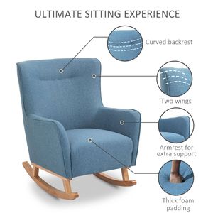 Poltrona Relax in Stile Moderno, Sedia a Dondolo in Legno Resistente con Accenti Blu, Design Moderno - Product Image 5