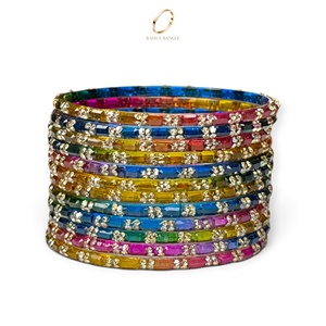 Bracelets en verre multicolores scintillants de style cachemire, plaqués or, avec cristaux, pour femmes, pour festivals et mariages, vente en gros - Product Image 4